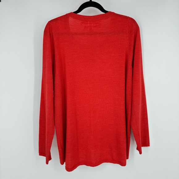 Max Studio Womens XL Red Sweater Round Neck Merino Wool Relaxed Fit Classic - Picture 8 of 9